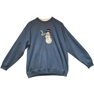 M&C Sportswear Women's Crew Neck Sweatshirt Embroidered Winter Snowman Sz L Blue